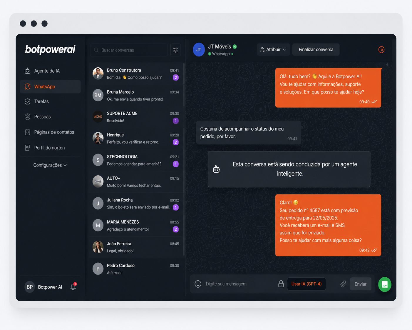Plataforma BotpowerAI — atendimento com IA no WhatsApp